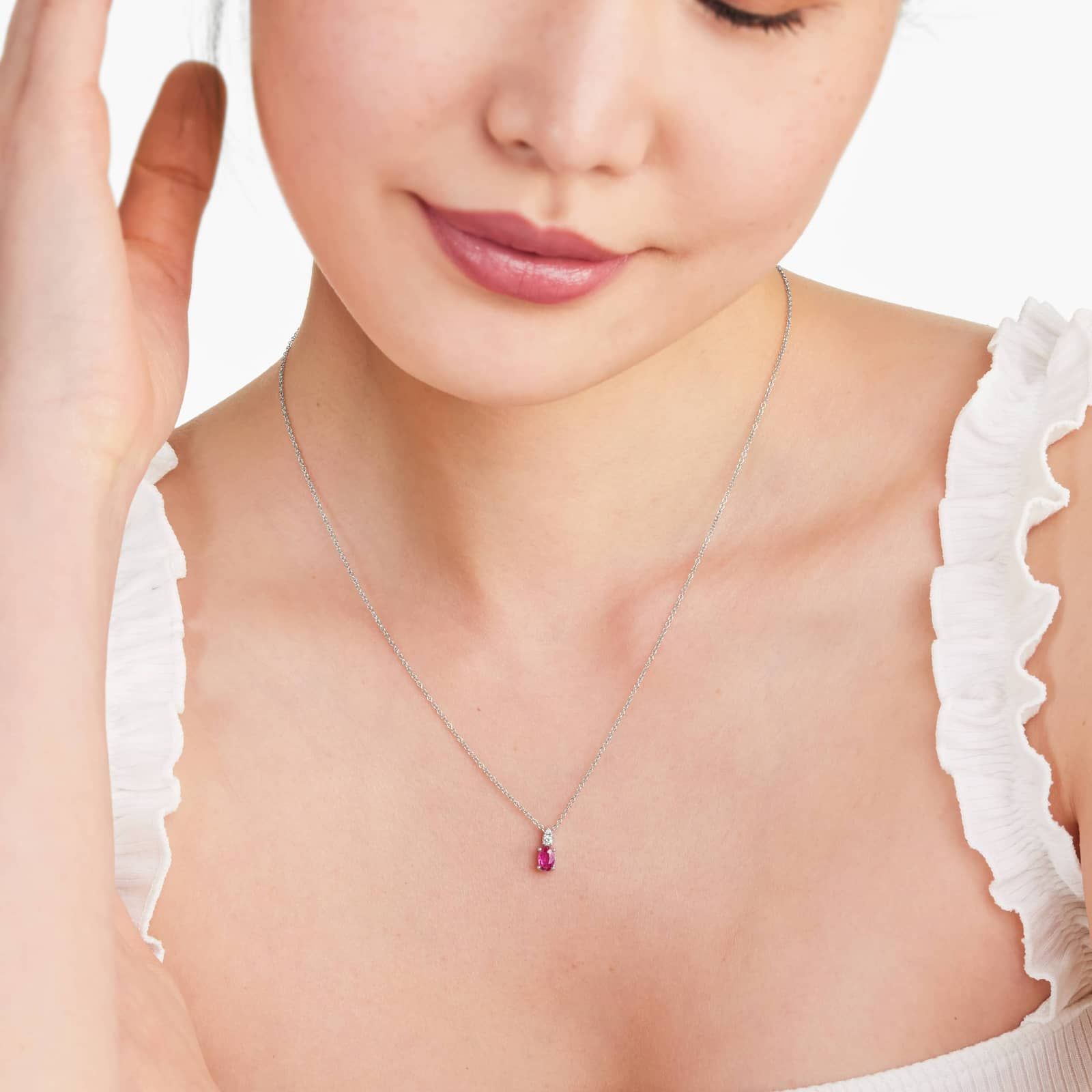 14K White Gold Ruby and Diamond Necklace