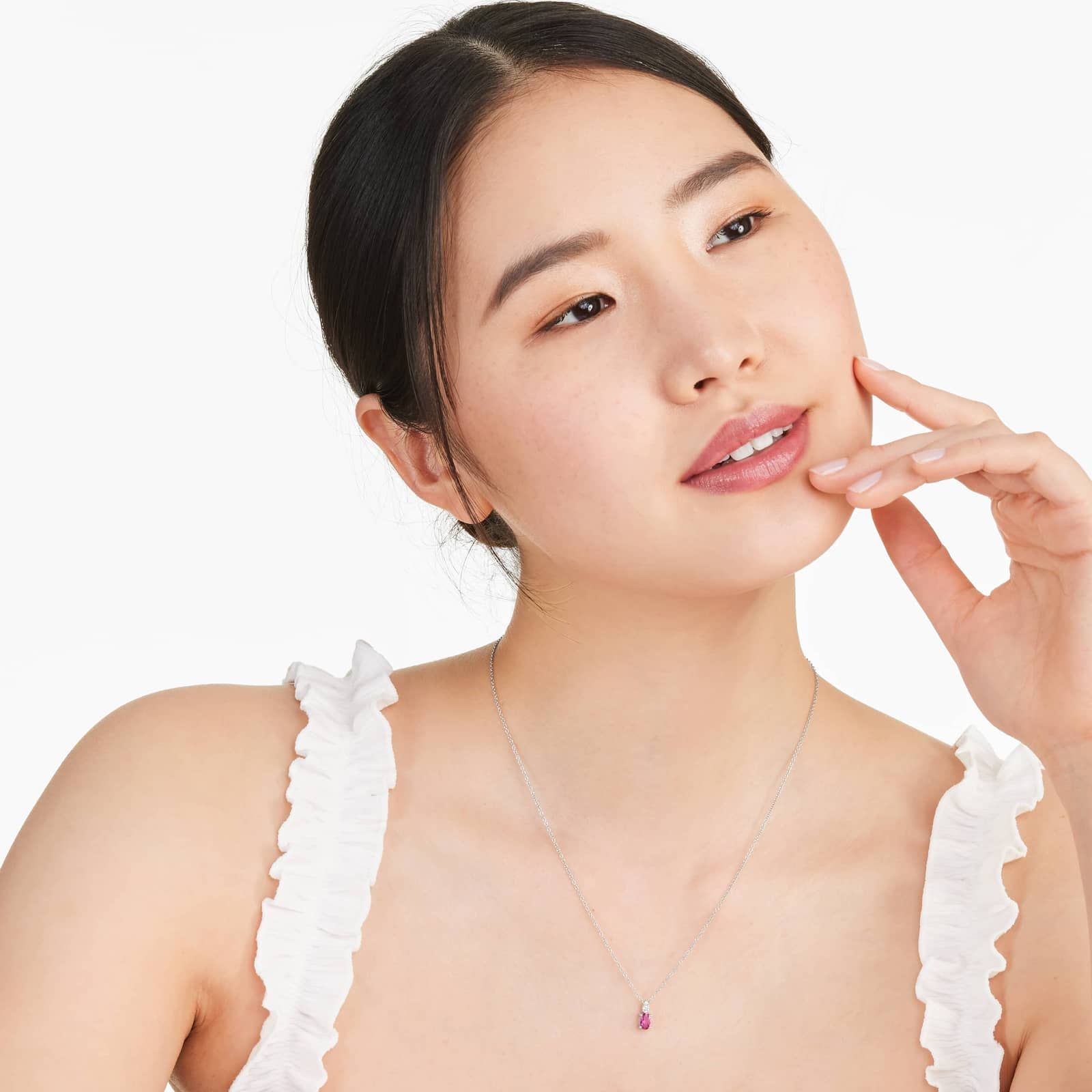 14K White Gold Ruby and Diamond Necklace