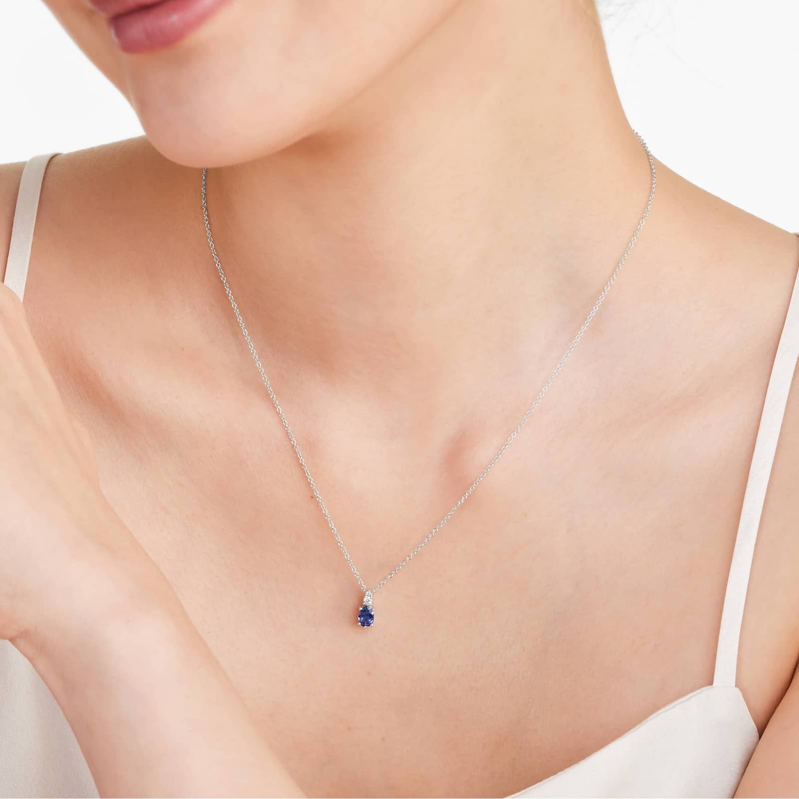 14K White Gold Sapphire and Diamond Necklace