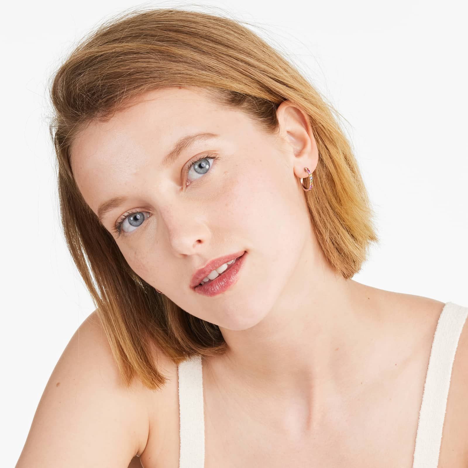 Rainbow Hoop Earrings In 14K Rose Gold