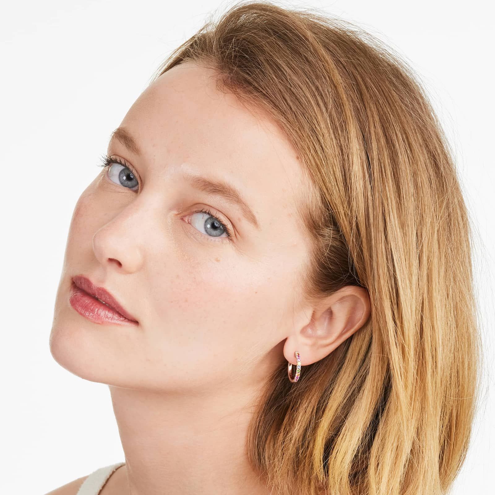 Rainbow Hoop Earrings In 14K Rose Gold