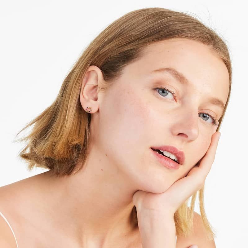 Rainbow Sapphire Circle Stud Earrings In 14K Yellow Gold