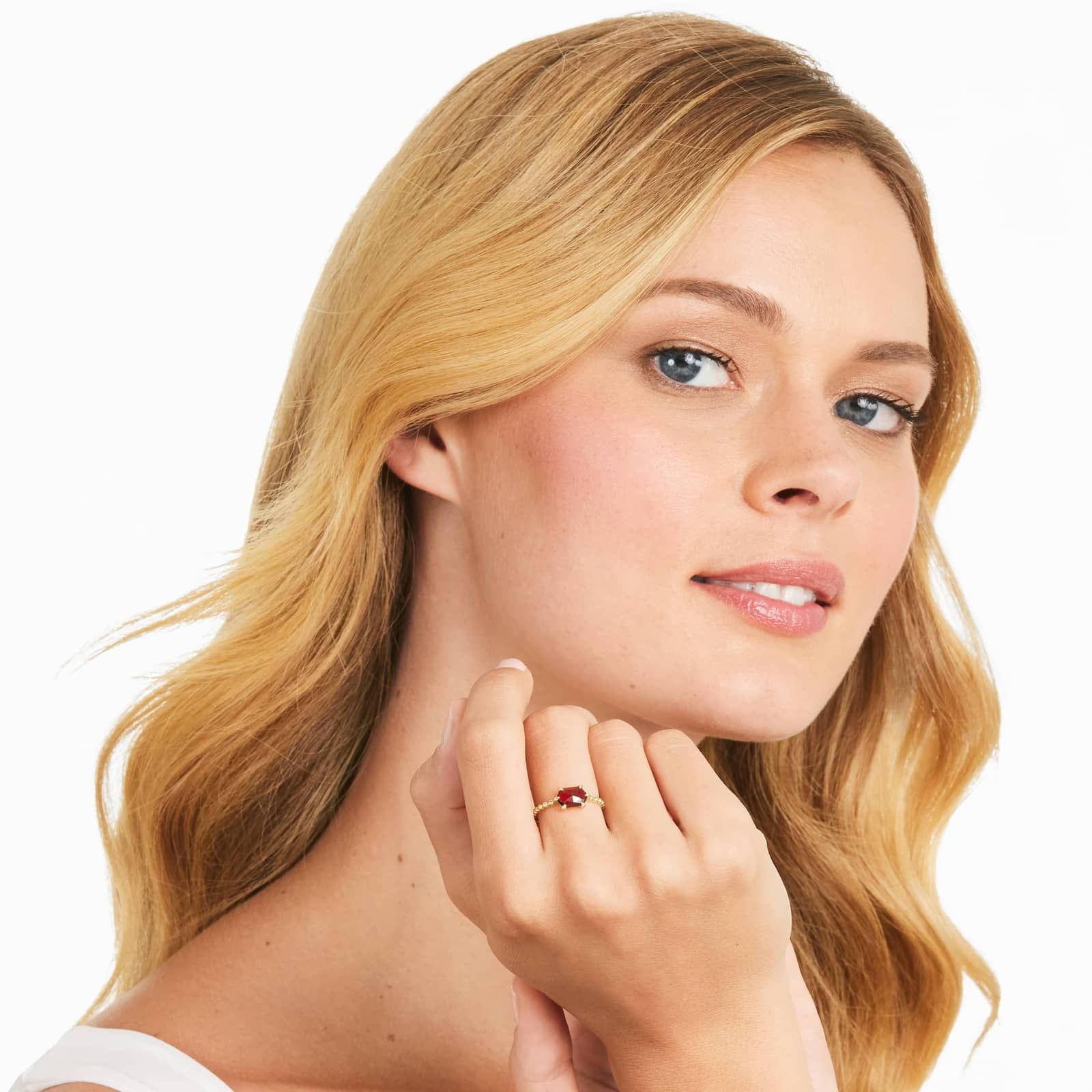 Garnet Hexagon Ring In 14K Yellow Gold