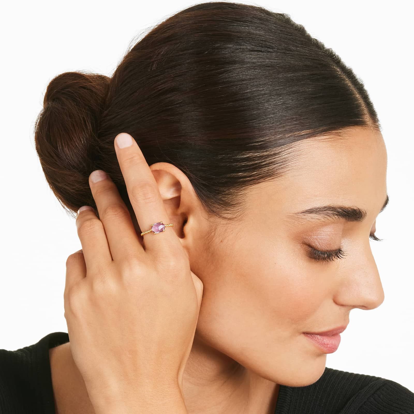 14K Yellow Gold Amethyst Hexagon Ring