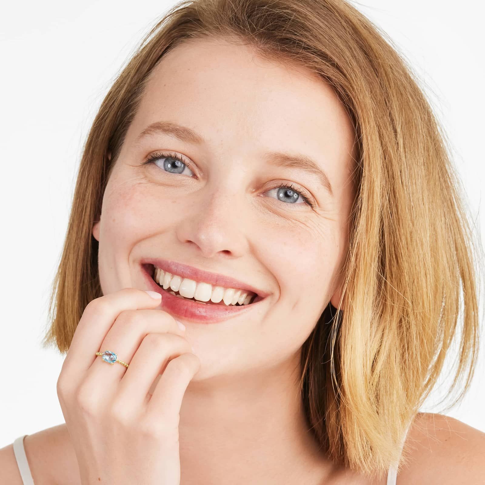 Blue Topaz Hexagon Ring In 14K Yellow Gold