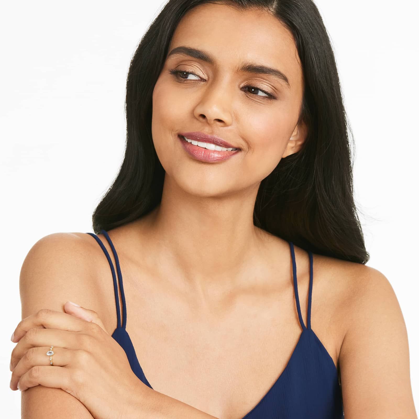 Oval White Topaz And Diamond Birthstone Ring In 14K Yellow Gold