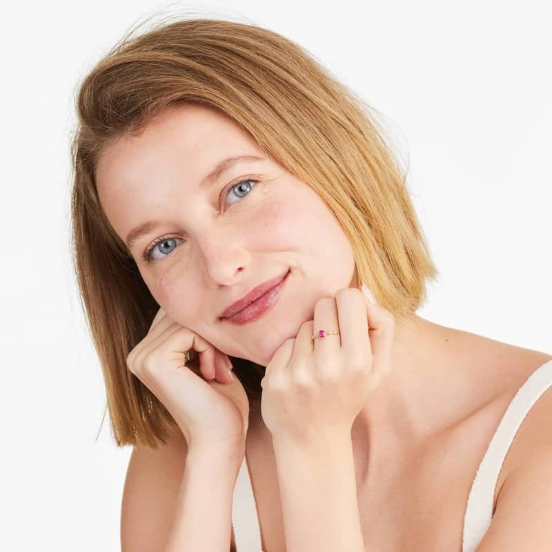 Oval Ruby And Diamond Birthstone Ring In 14K Yellow Gold