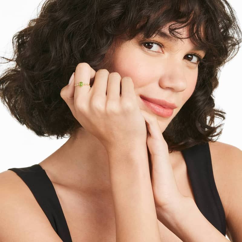 Oval Peridot And Diamond Birthstone Ring In 14K Yellow Gold