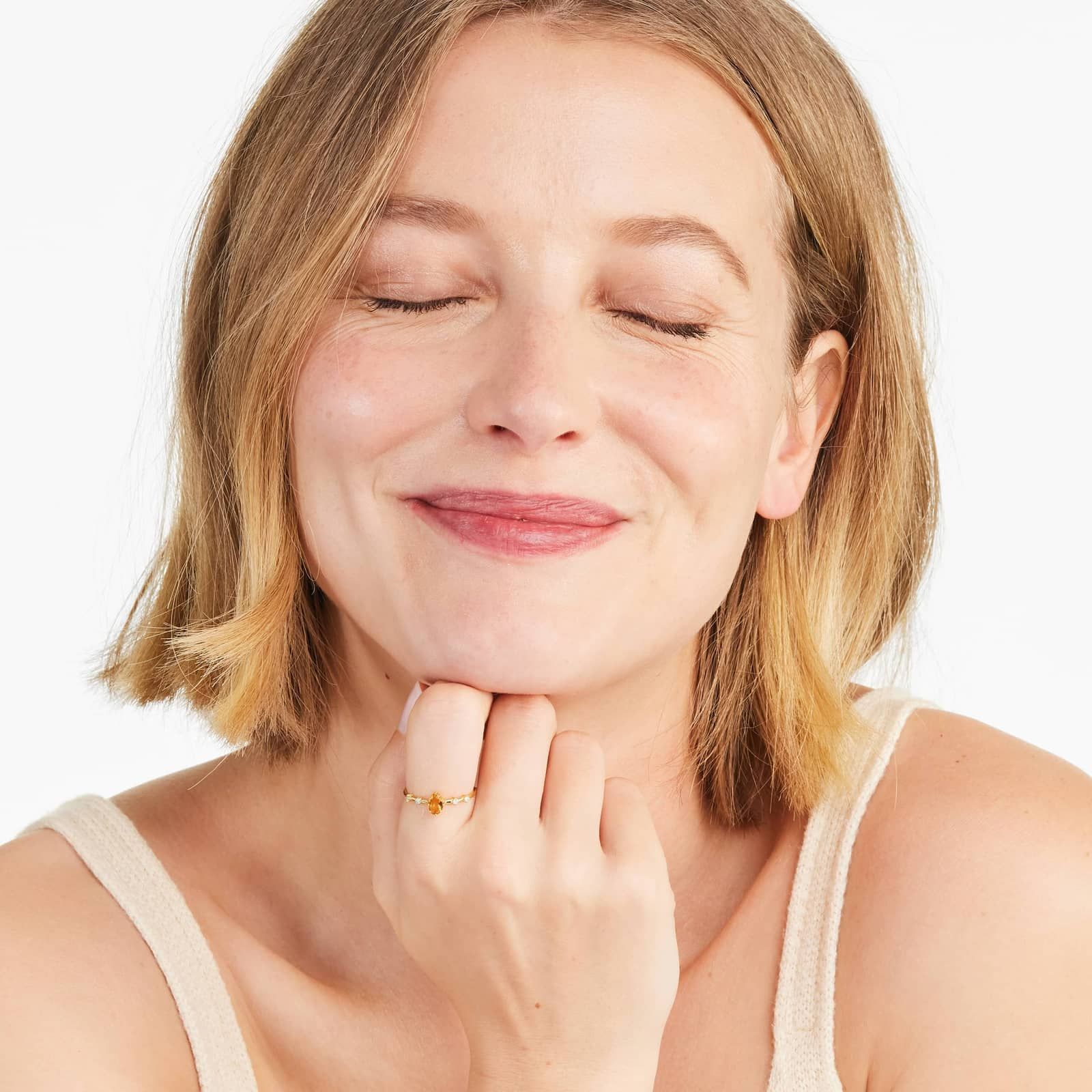 Oval Citrine And Diamond Birthstone Ring In 14K Yellow Gold