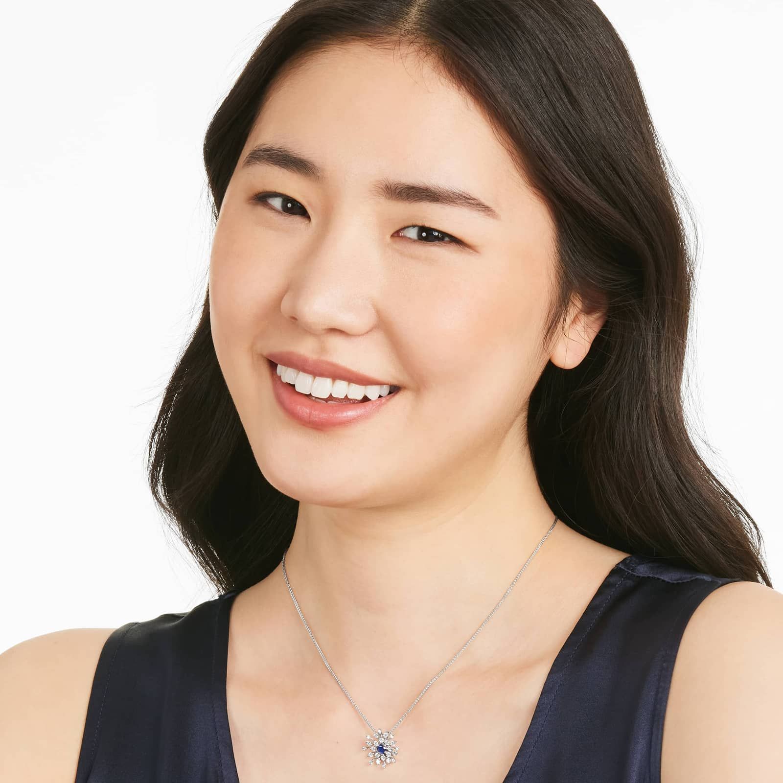 14K White Gold Snowflake Sapphire and Diamond Pendant