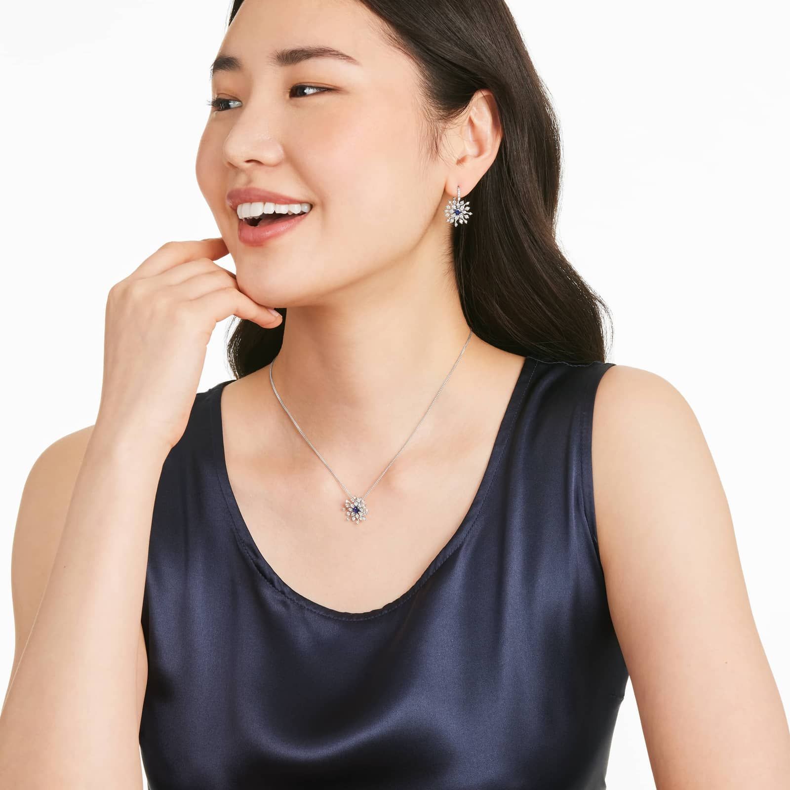 14K White Gold Snowflake Sapphire and Diamond Pendant