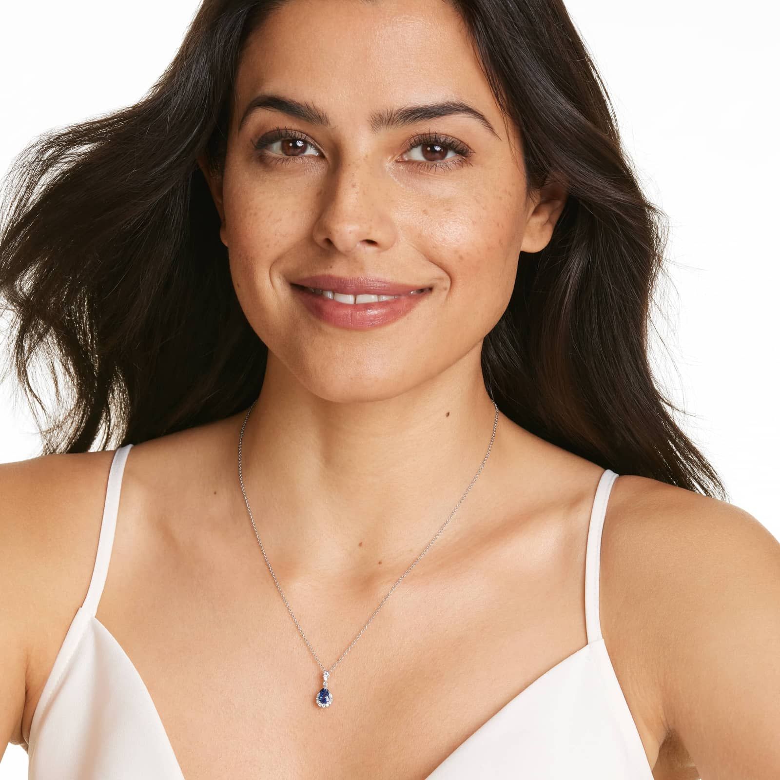 14K White Gold Regal Drop Sapphire Necklace