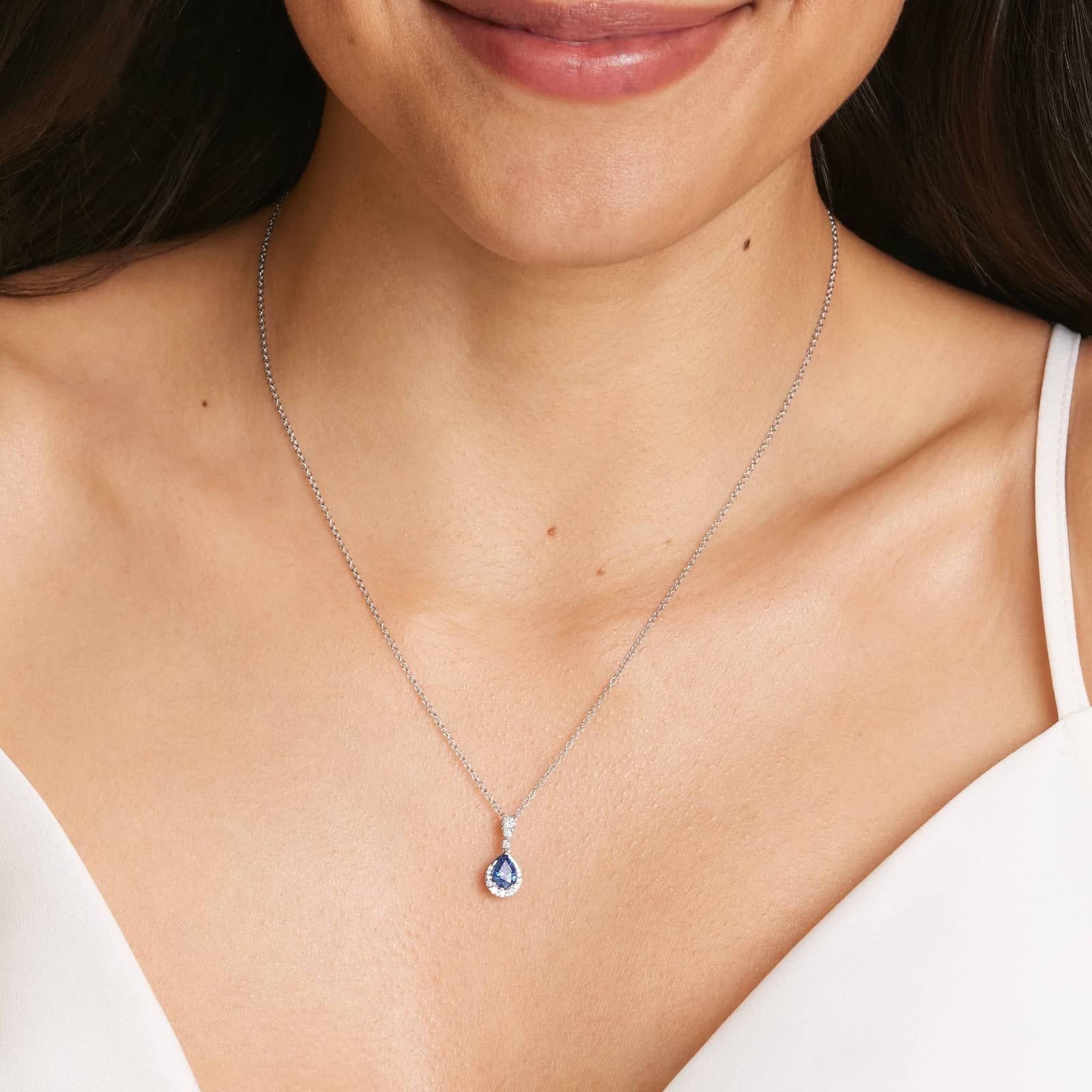 14K White Gold Regal Drop Sapphire Necklace