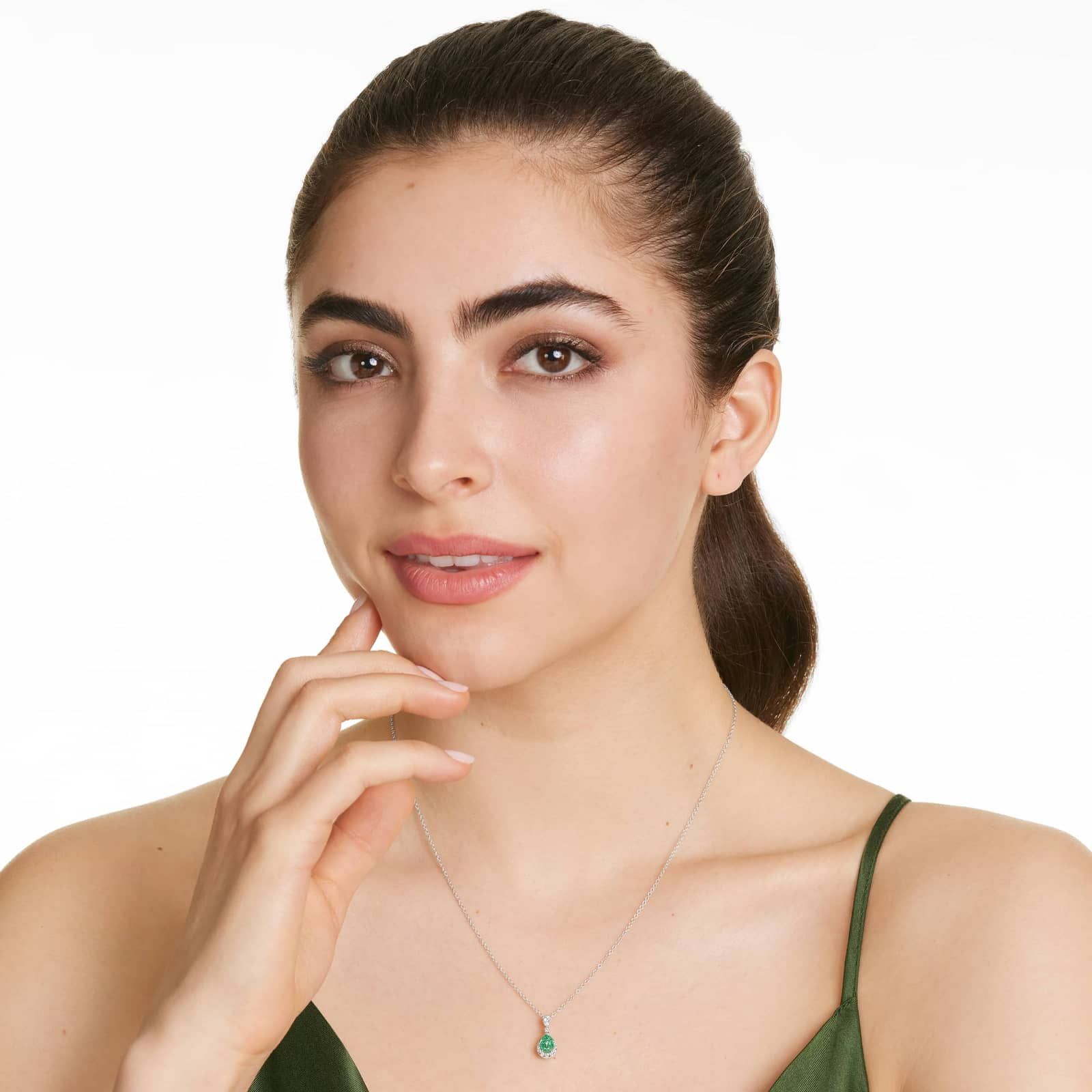 Regal Emerald Drop Earrings In 14K White Gold