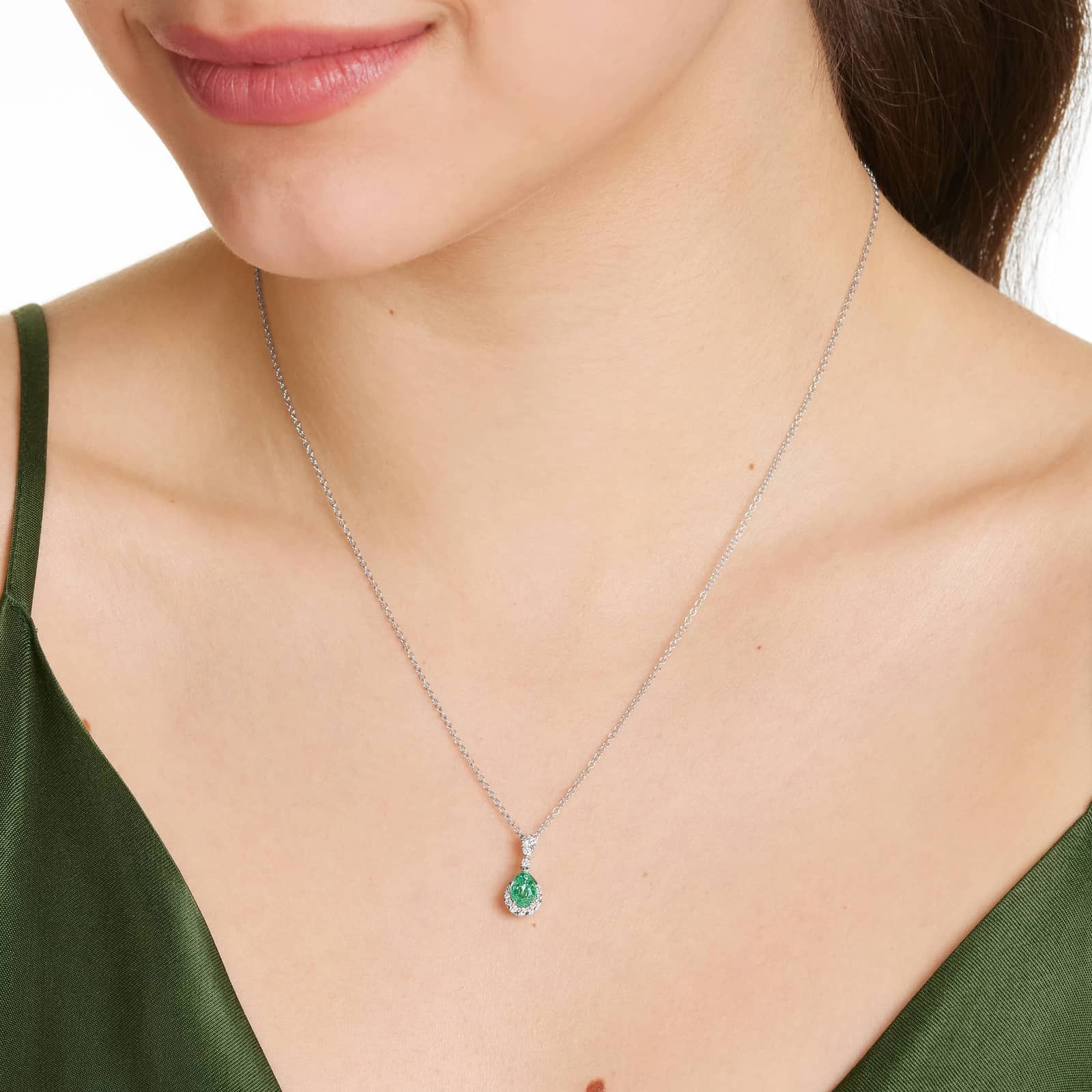 Regal Emerald Drop Earrings In 14K White Gold