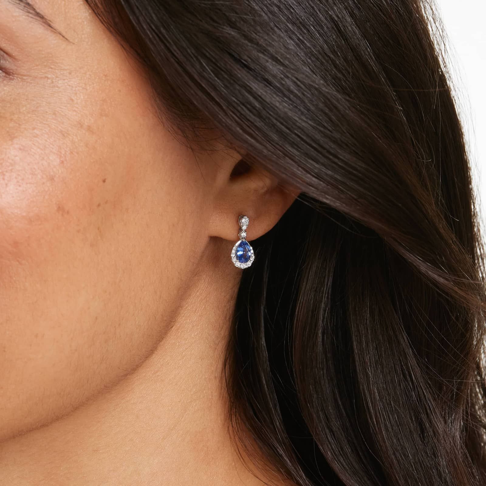 Regal Sapphire Drop Earrings In 14K White Gold