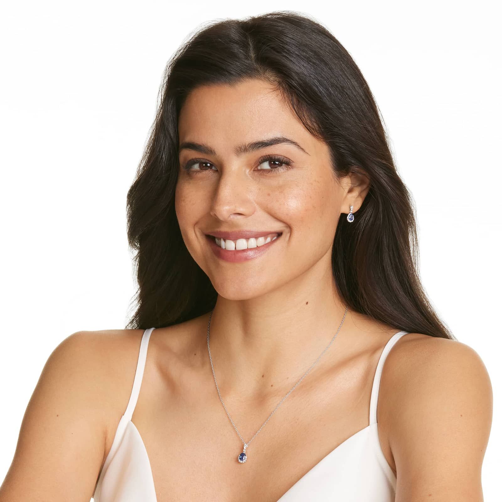 Regal Sapphire Drop Earrings In 14K White Gold