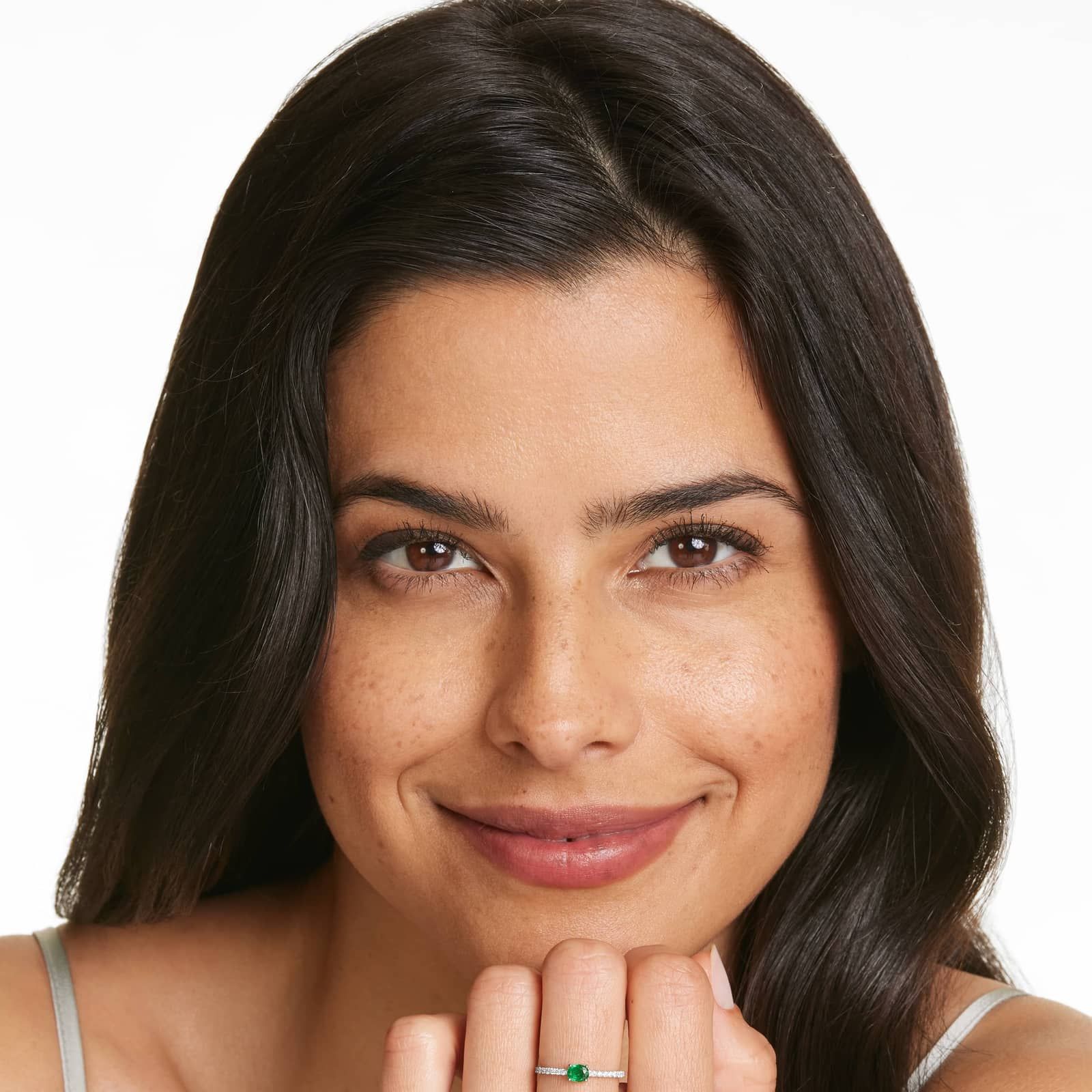 Diamond And Emerald Ring In 14K White Gold