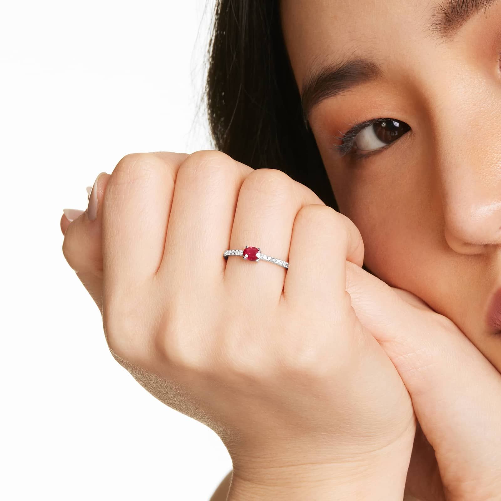Diamond And Ruby Ring In 14K White Gold