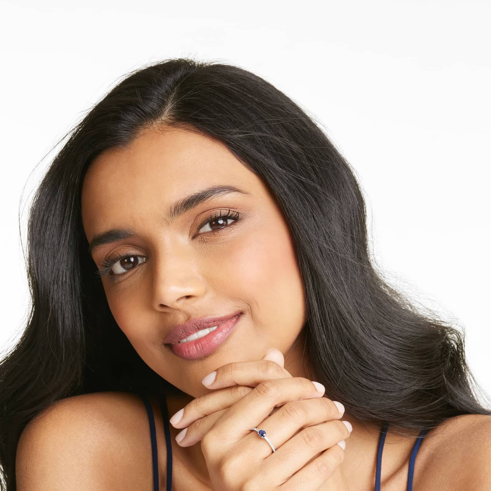 Diamond And Sapphire Ring In 14K White Gold