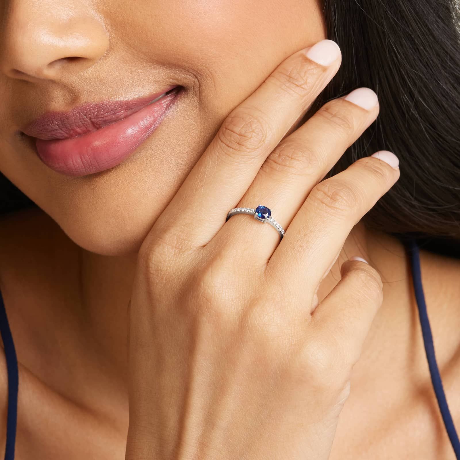 Diamond And Sapphire Ring In 14K White Gold