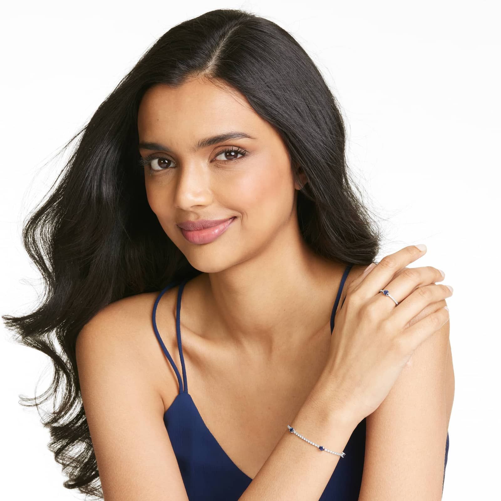 Diamond And Sapphire Ring In 14K White Gold