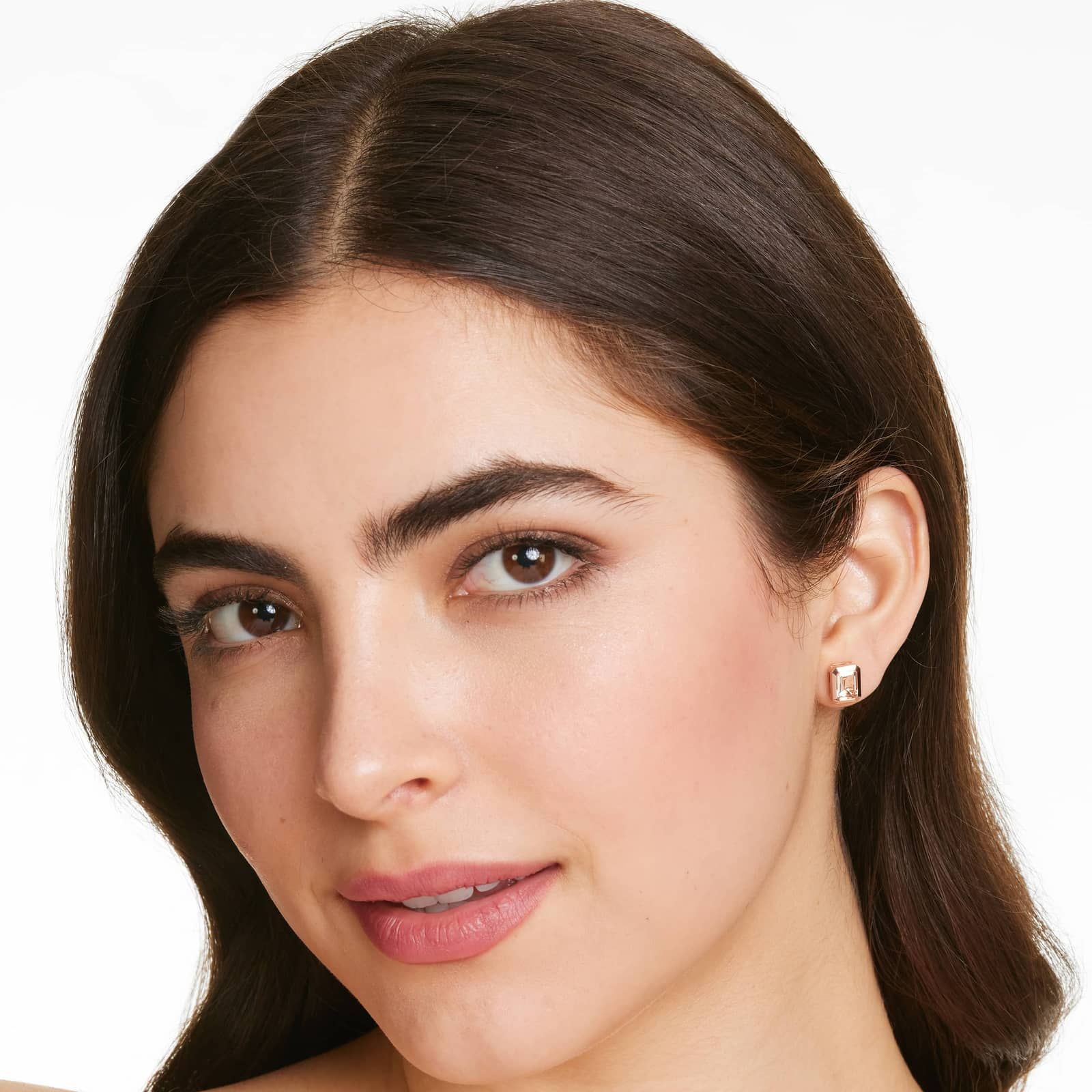 Bezel Morganite Stud Earrings In 14K Rose Gold