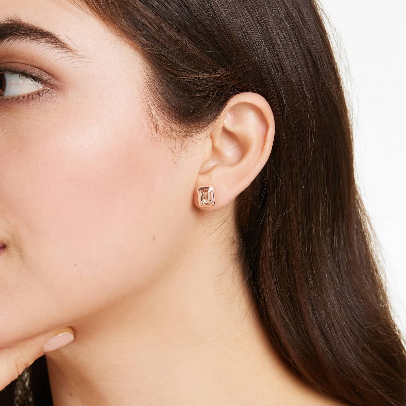 Bezel Morganite Stud Earrings In 14K Rose Gold