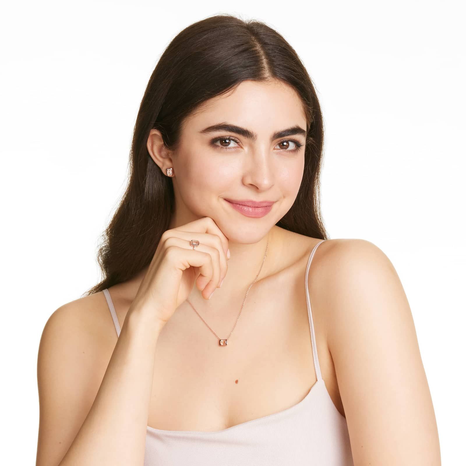 Bezel Morganite Stud Earrings In 14K Rose Gold