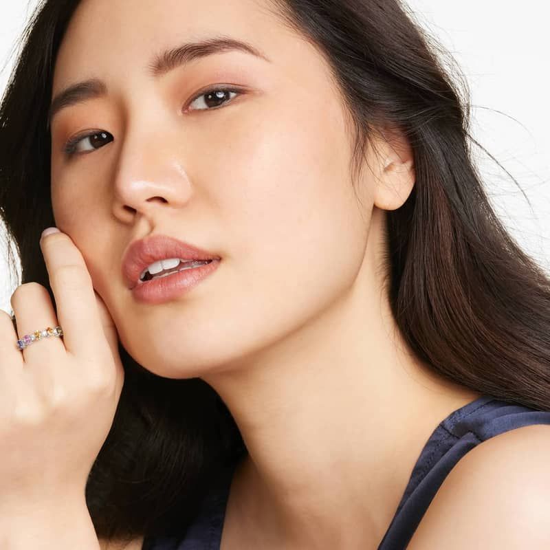 Oval Multi-Color Sapphire And Diamond Ring In 14K White Gold