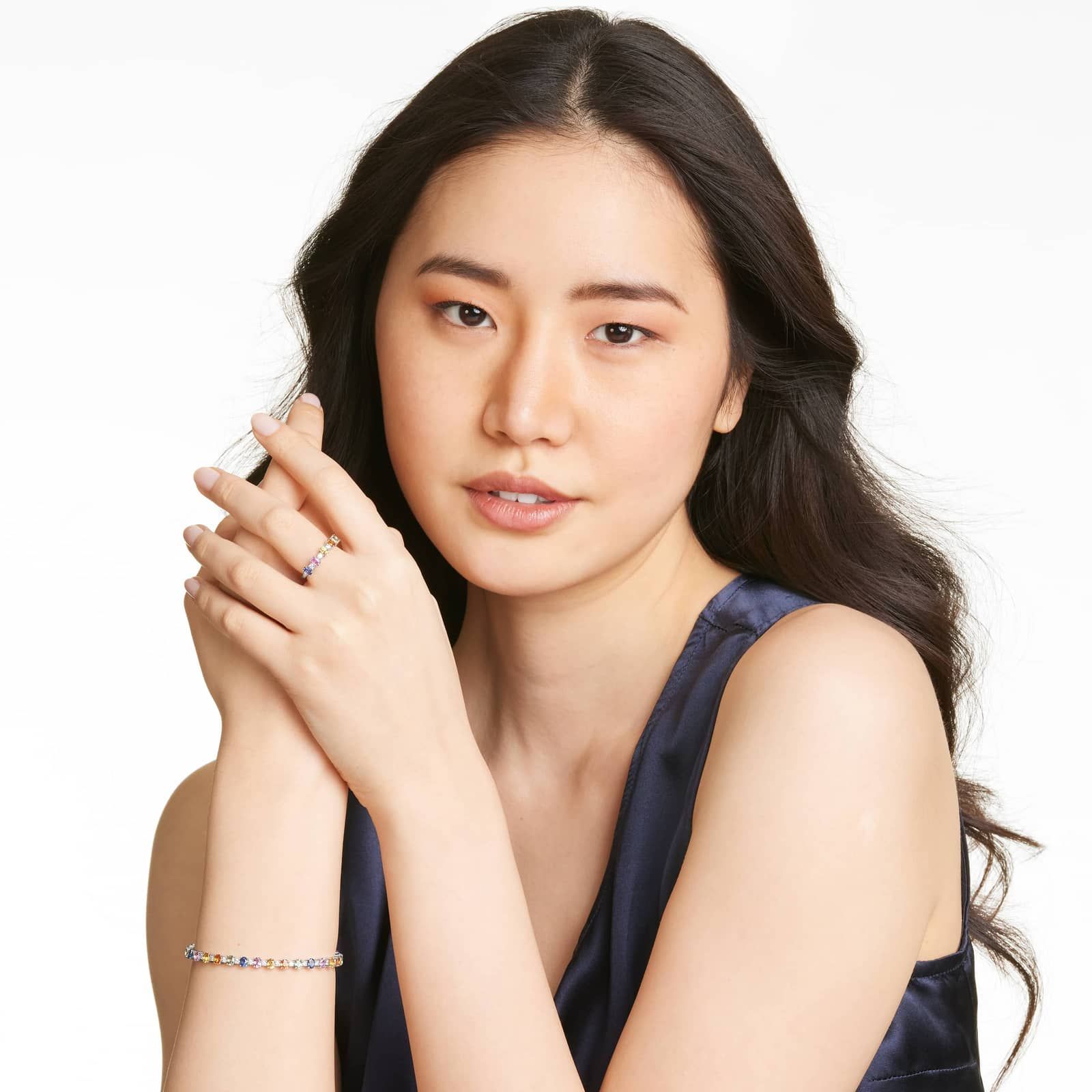 Oval Multi-Color Sapphire And Diamond Ring In 14K White Gold