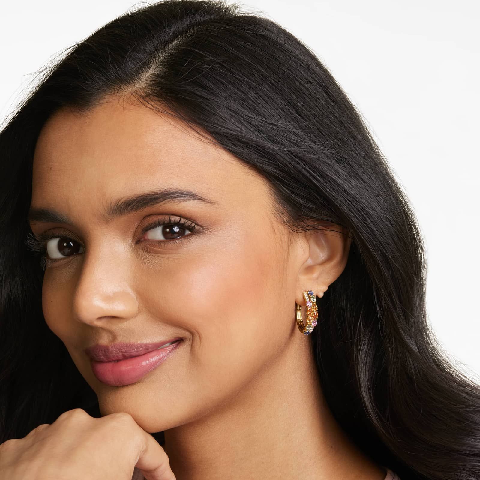 Prism Multi-Color Sapphire Hoop Earrings In 14K Rose Gold