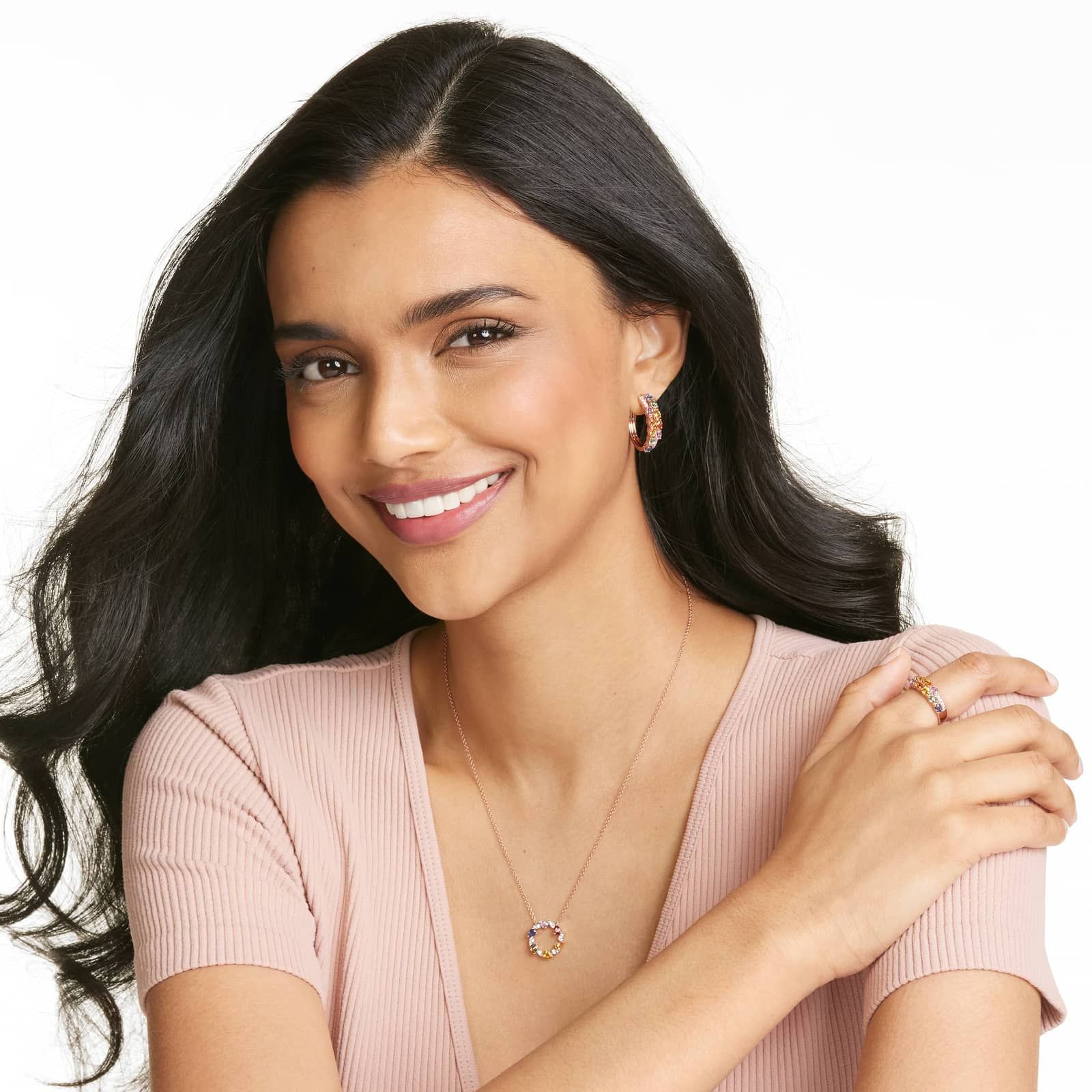 Prism Multi-Color Sapphire Hoop Earrings In 14K Rose Gold