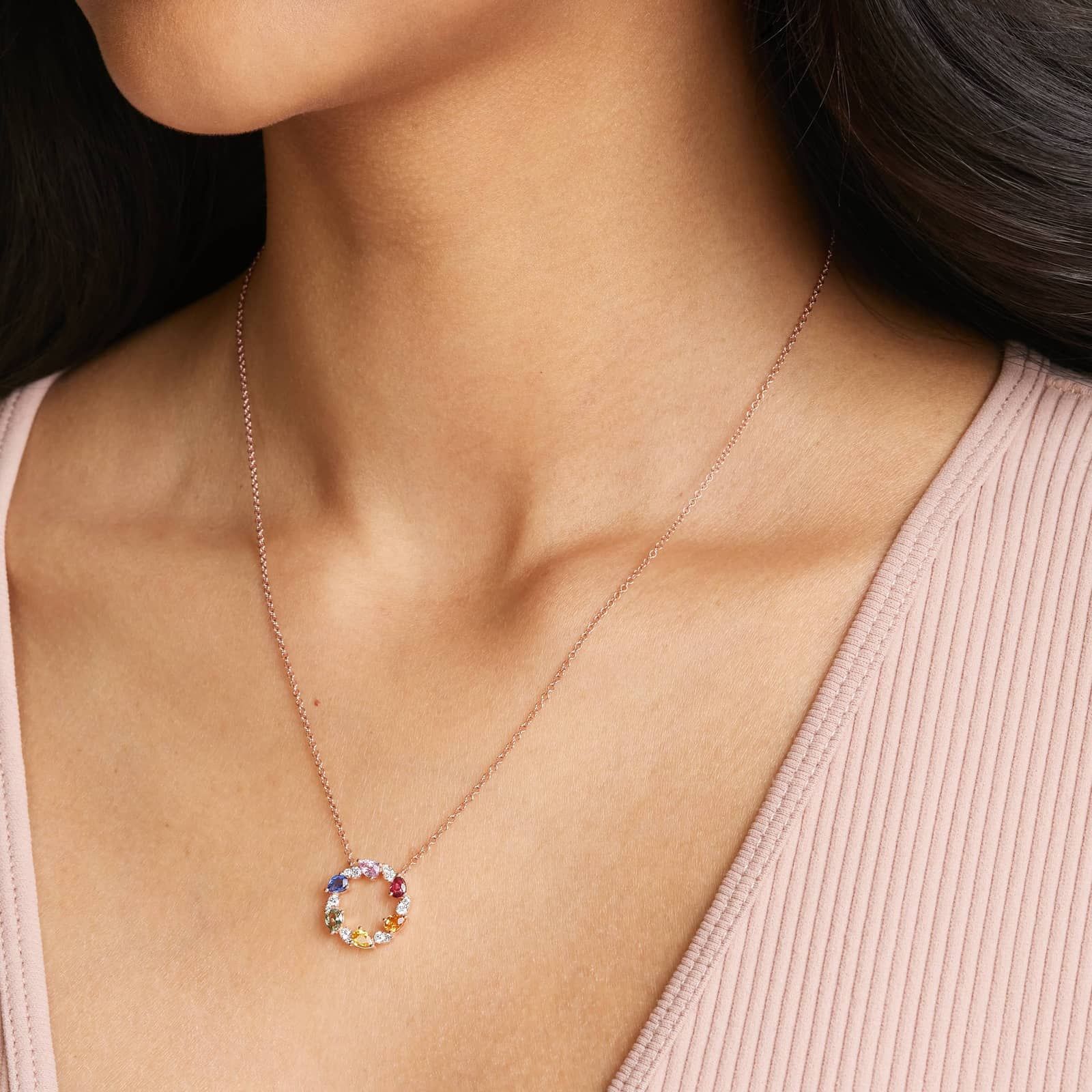 14K Rose Gold Prism Multi-Color Sapphire Necklace