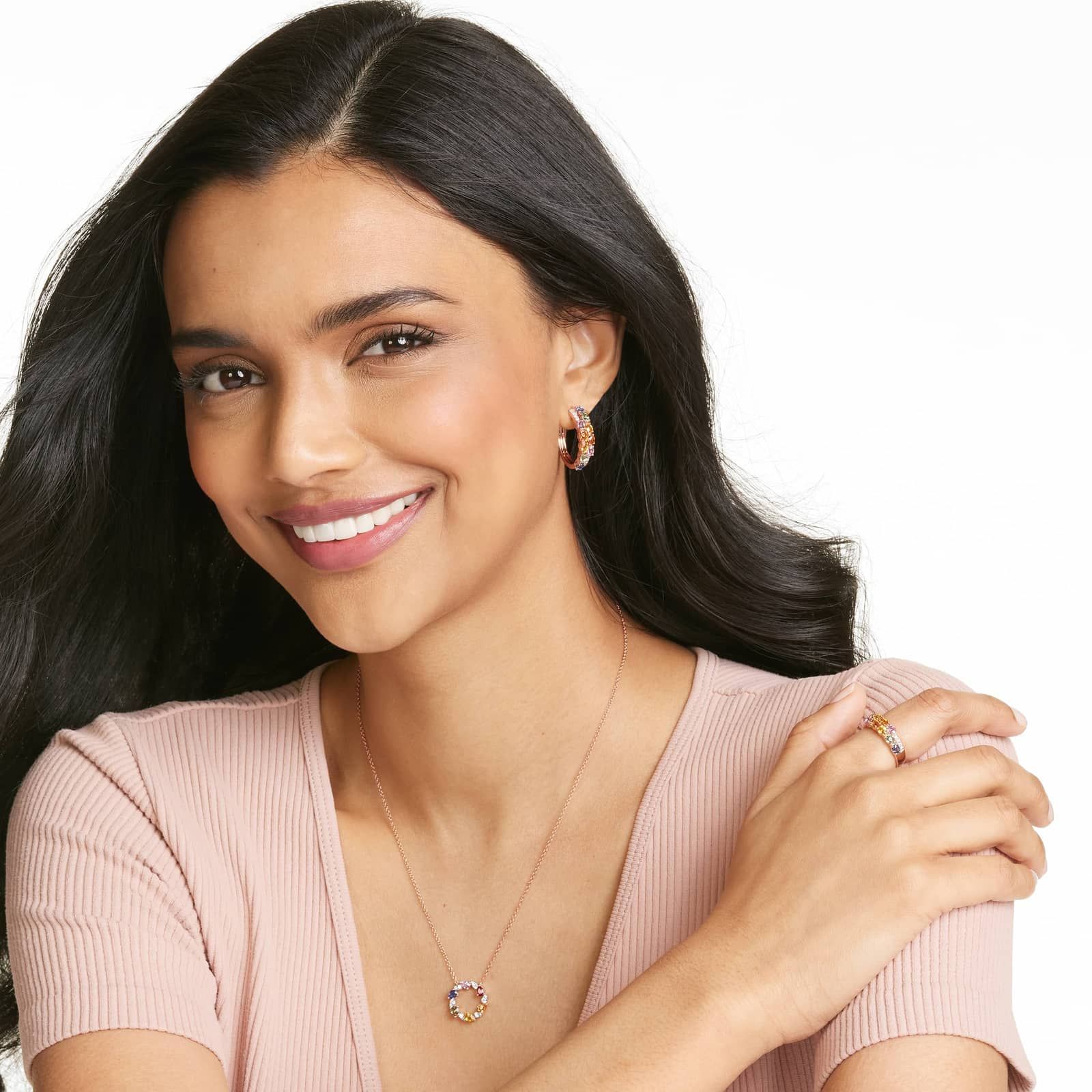 14K Rose Gold Prism Multi-Color Sapphire Necklace