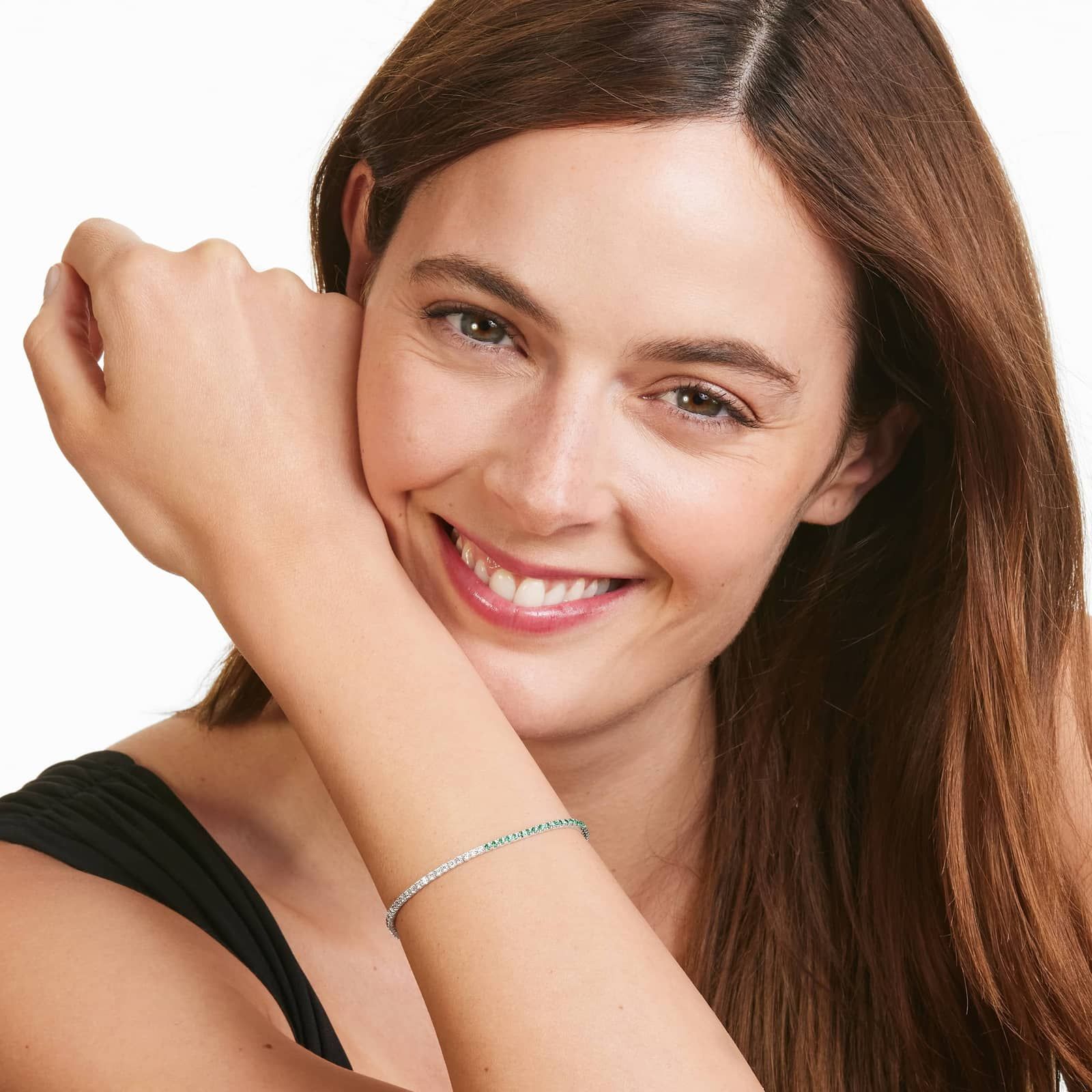 Half And Half Emerald And Diamond Tennis Bracelet In 14K White Gold