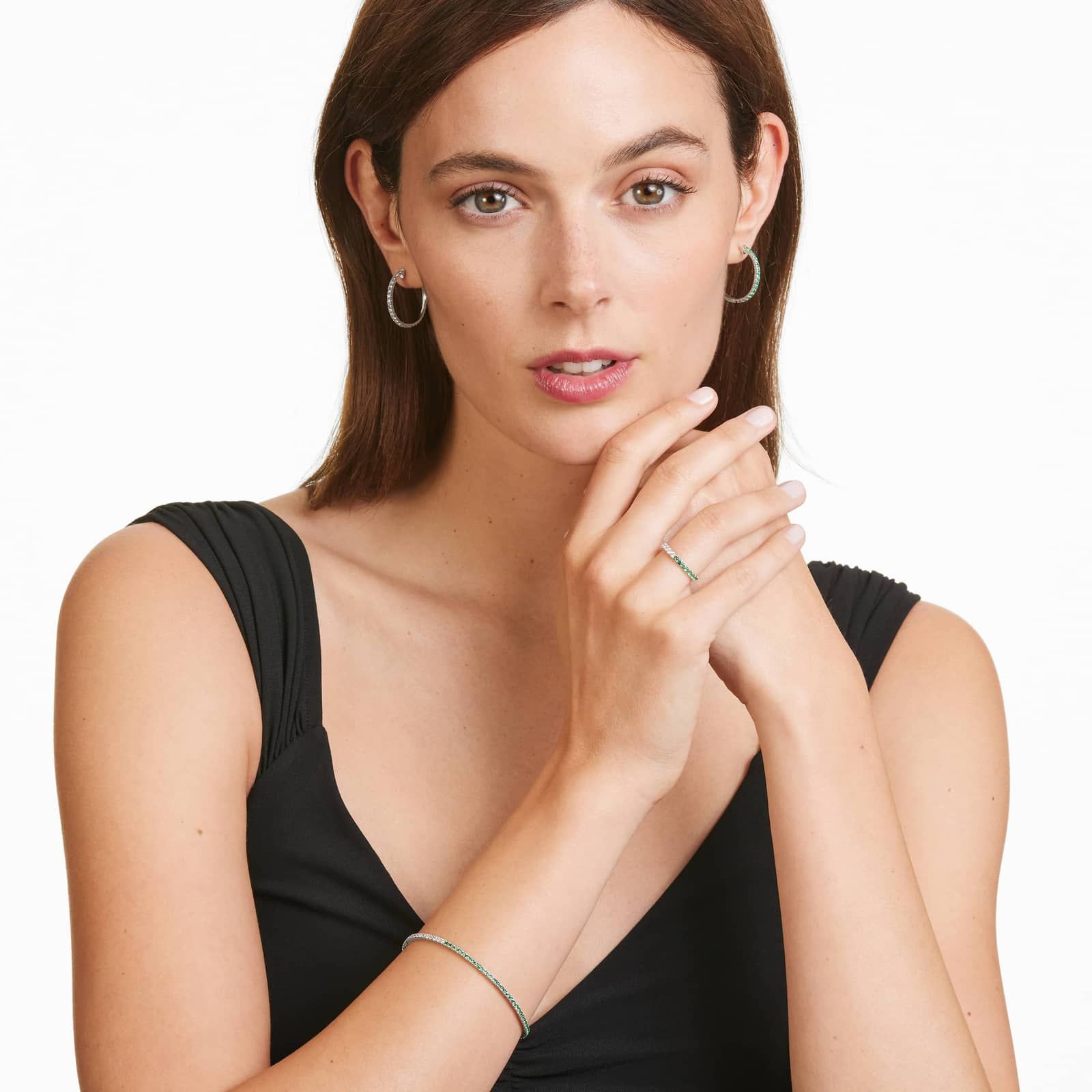 Half And Half Emerald And Diamond Tennis Bracelet In 14K White Gold