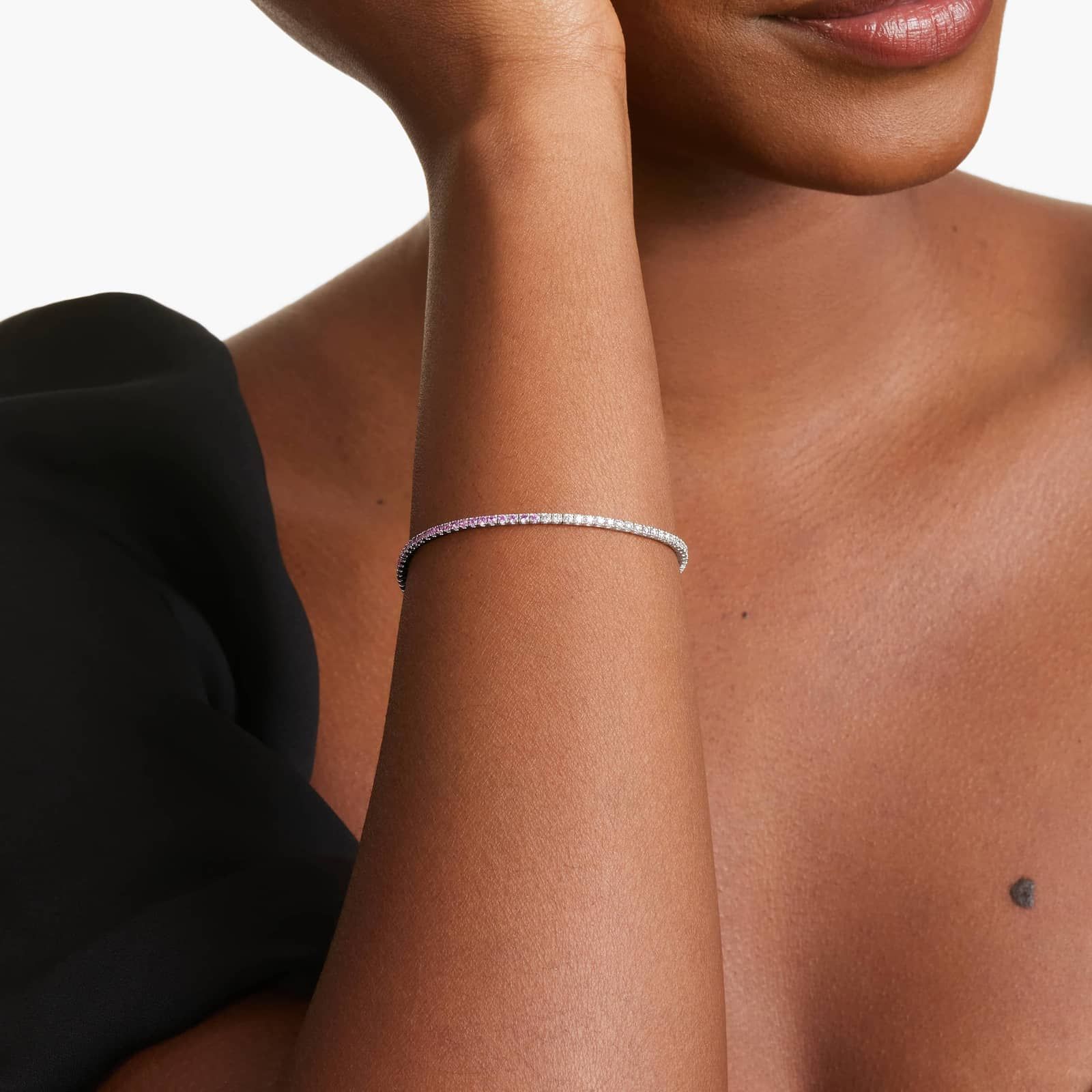 Half And Half Pink Sapphire And Diamond Tennis Bracelet In 14K White Gold