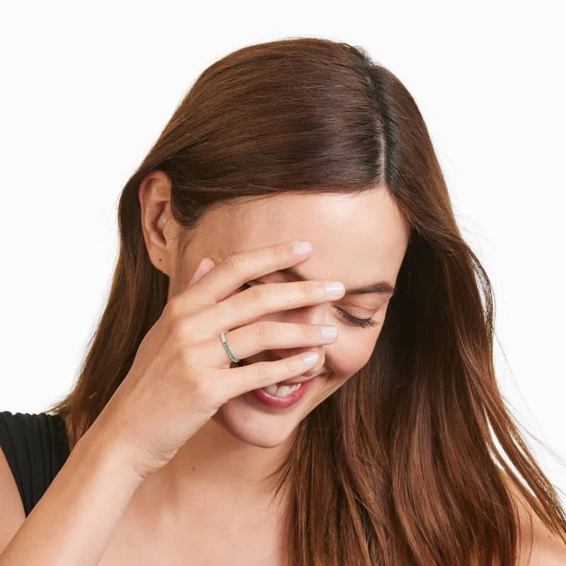 Half And Half Emerald And Diamond Eternity Ring In 14K White Gold