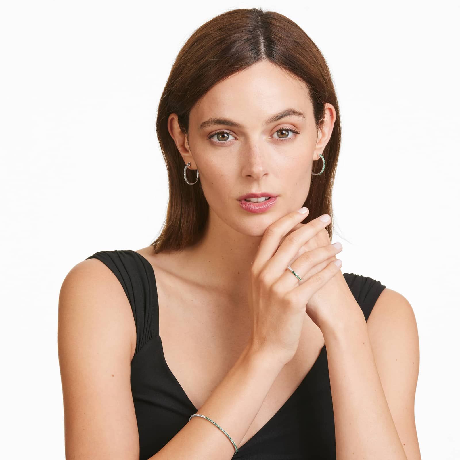 Half And Half Emerald And Diamond Eternity Ring In 14K White Gold