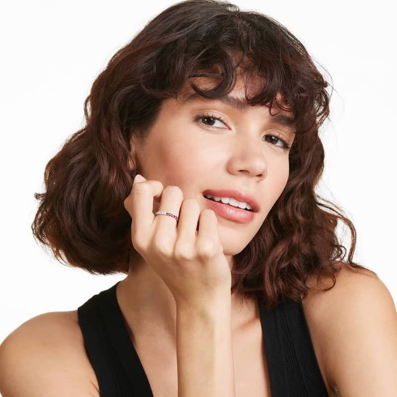 Half And Half Ruby And Diamond Eternity Ring In 14K White Gold