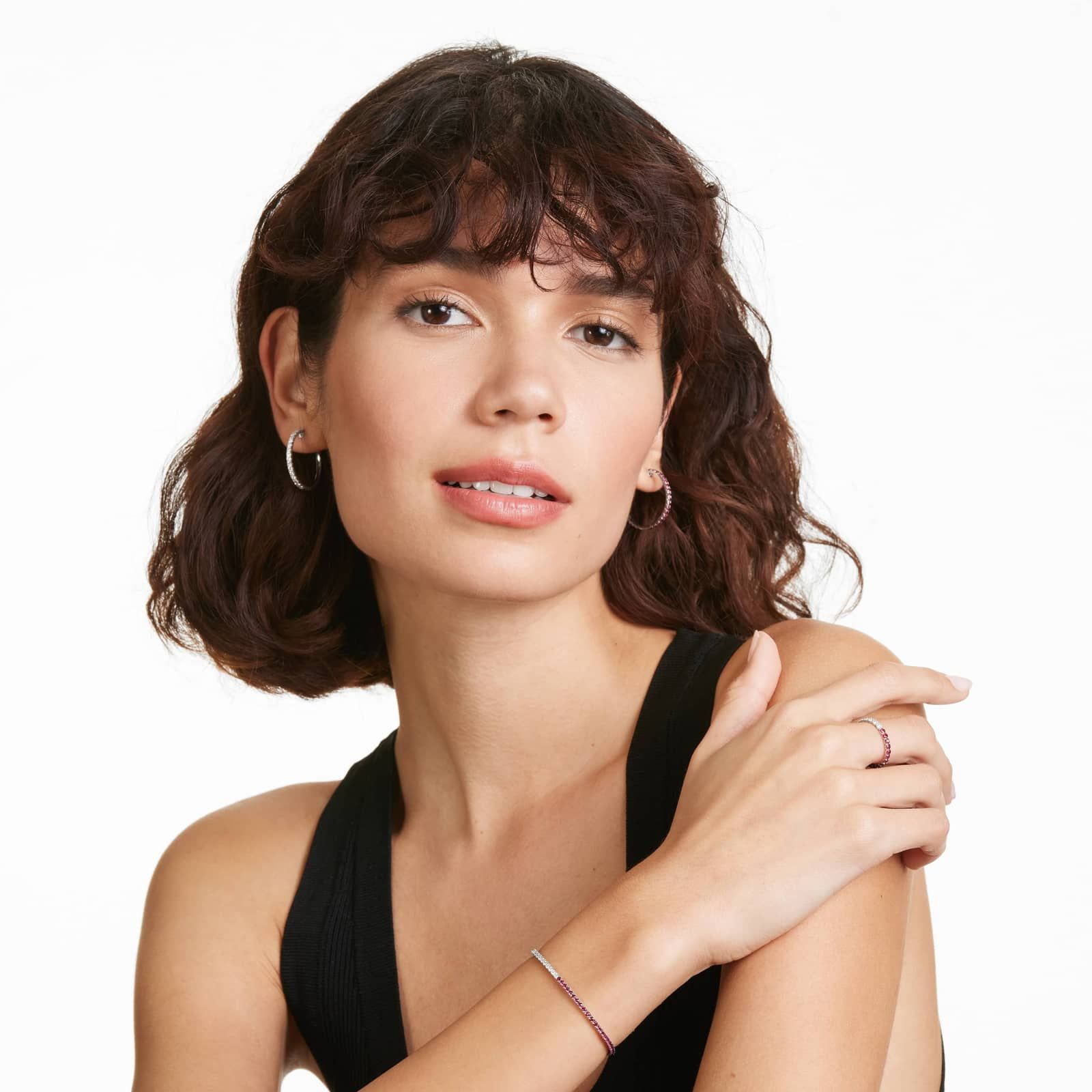 Half And Half Ruby And Diamond Eternity Ring In 14K White Gold