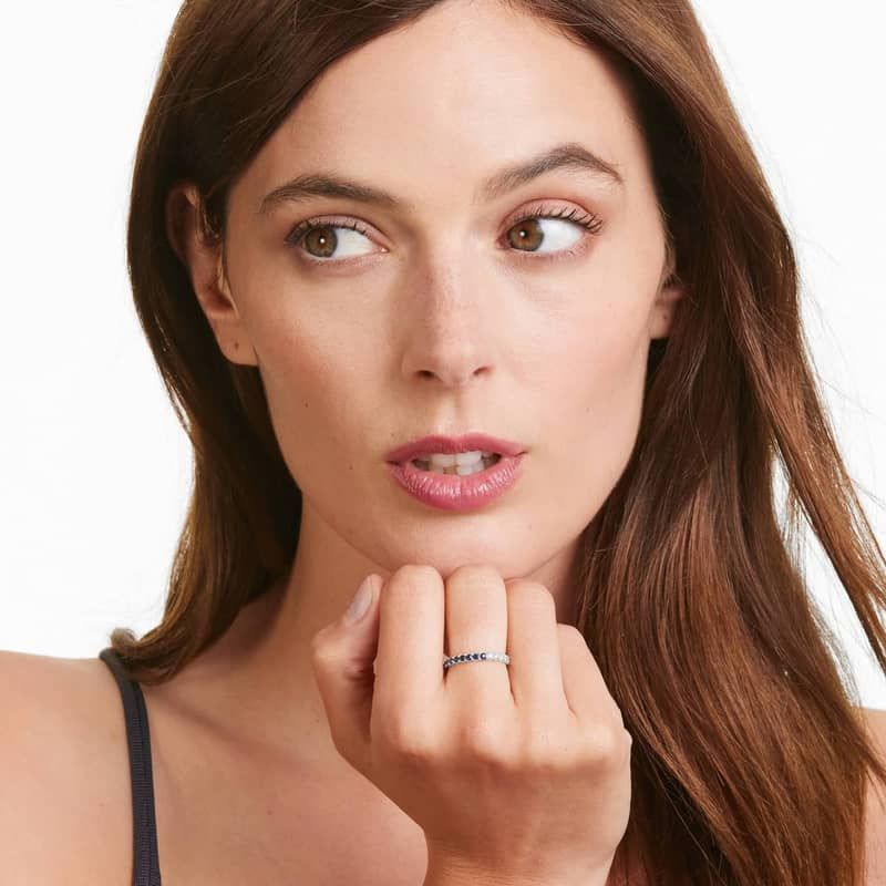 Half And Half Sapphire And Diamond Eternity Ring In 14K White Gold