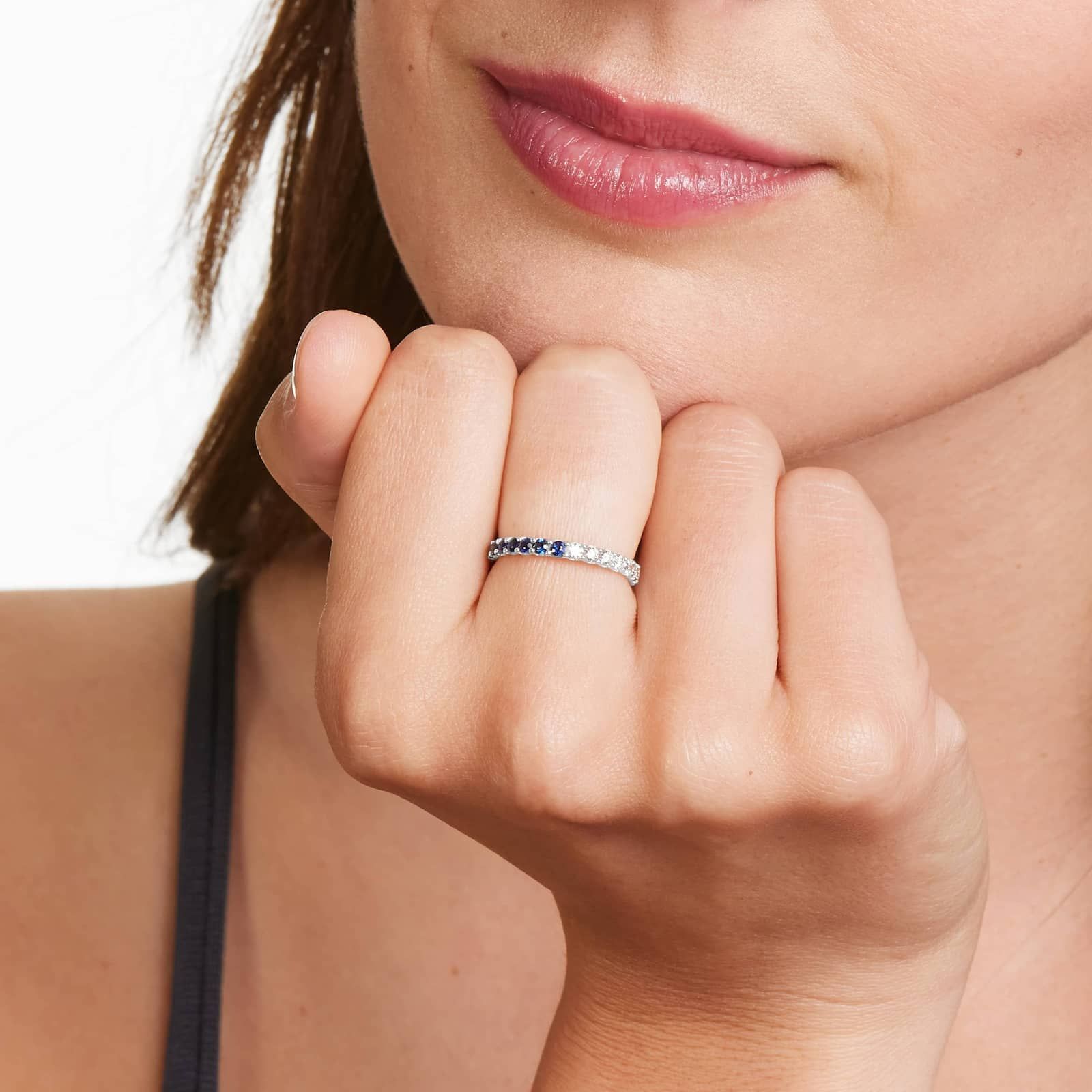 Half And Half Sapphire And Diamond Eternity Ring In 14K White Gold