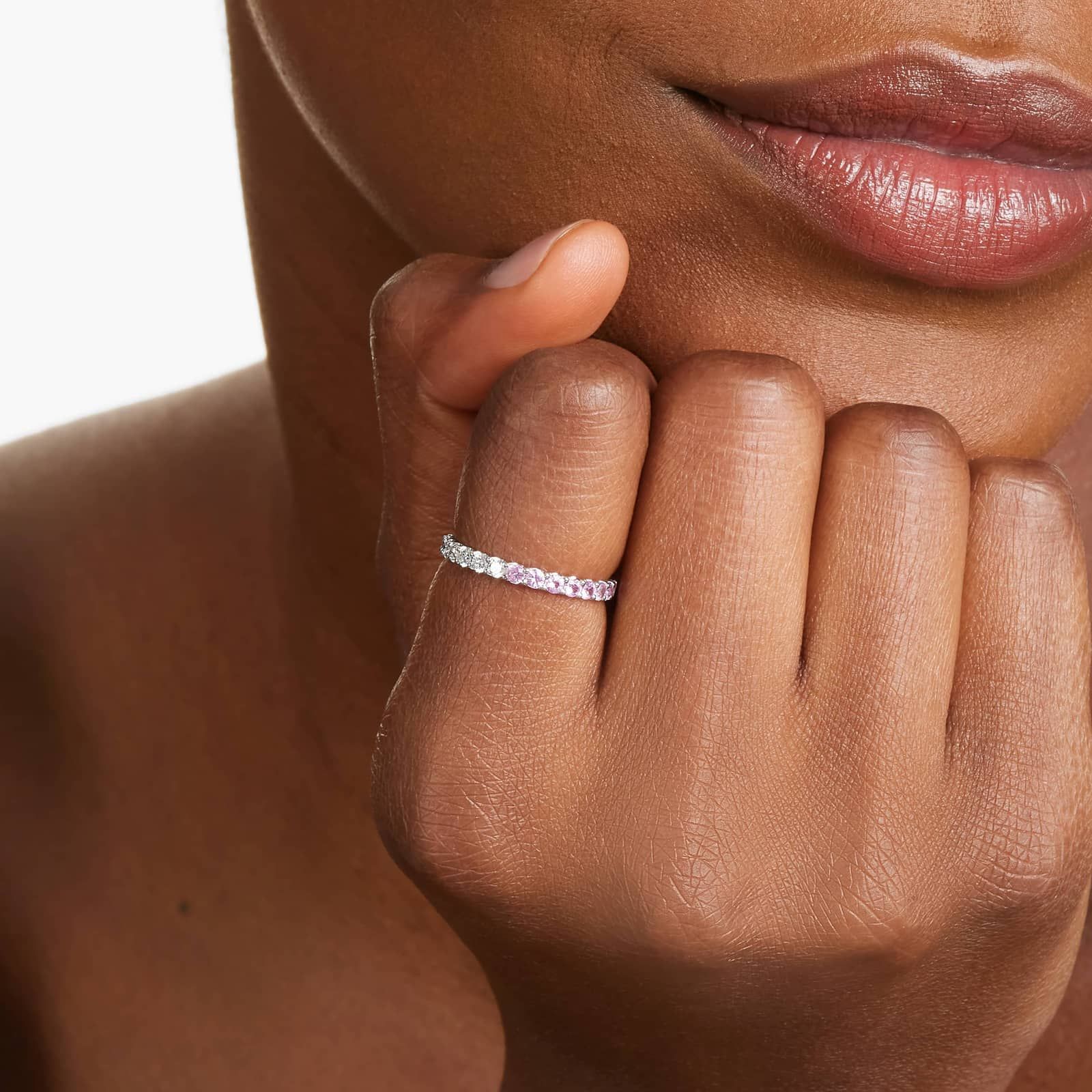 Half And Half Pink Sapphire And Diamond Eternity Ring In 14K White Gold