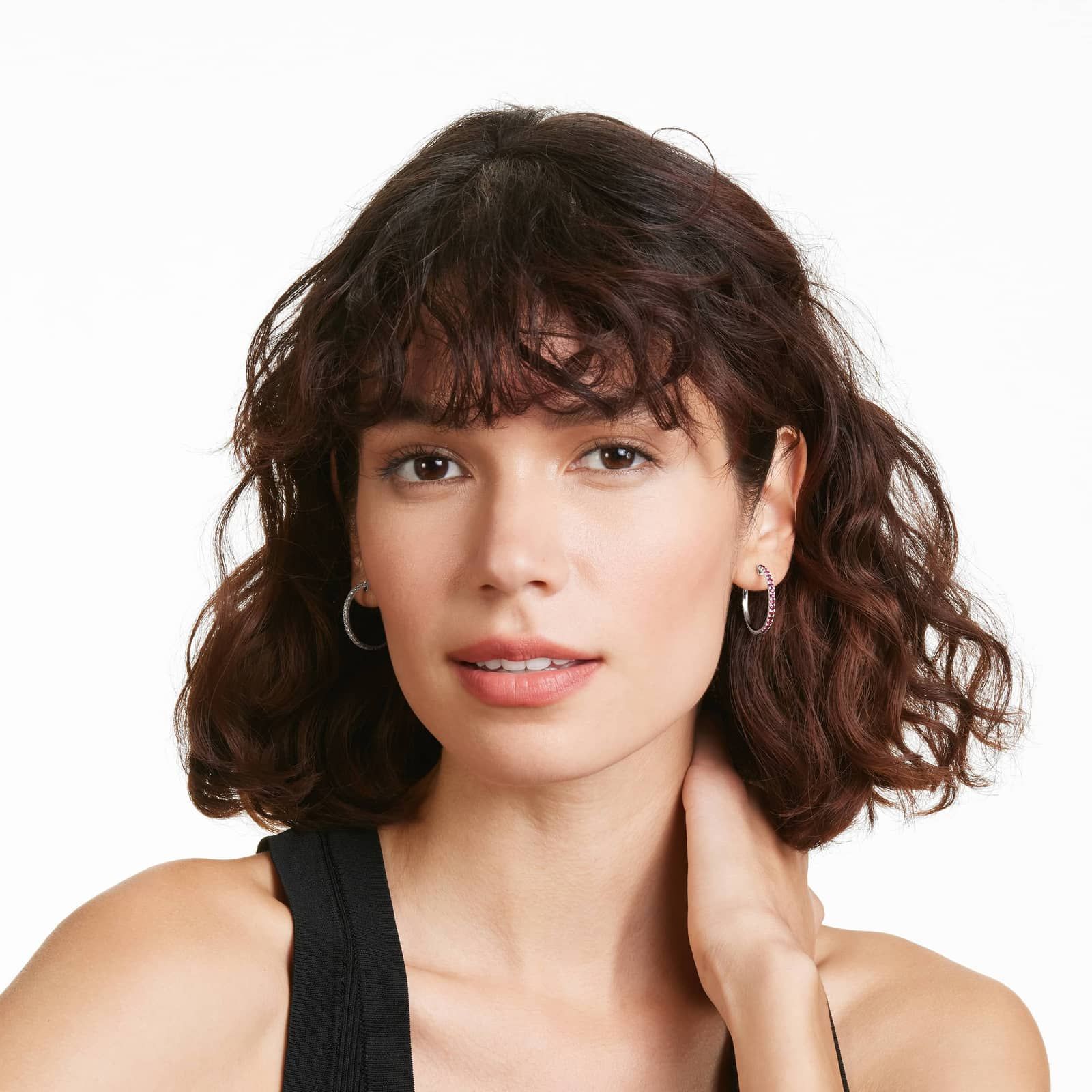 Half And Half Ruby And Diamond Hoop Earrings In 14K White Gold