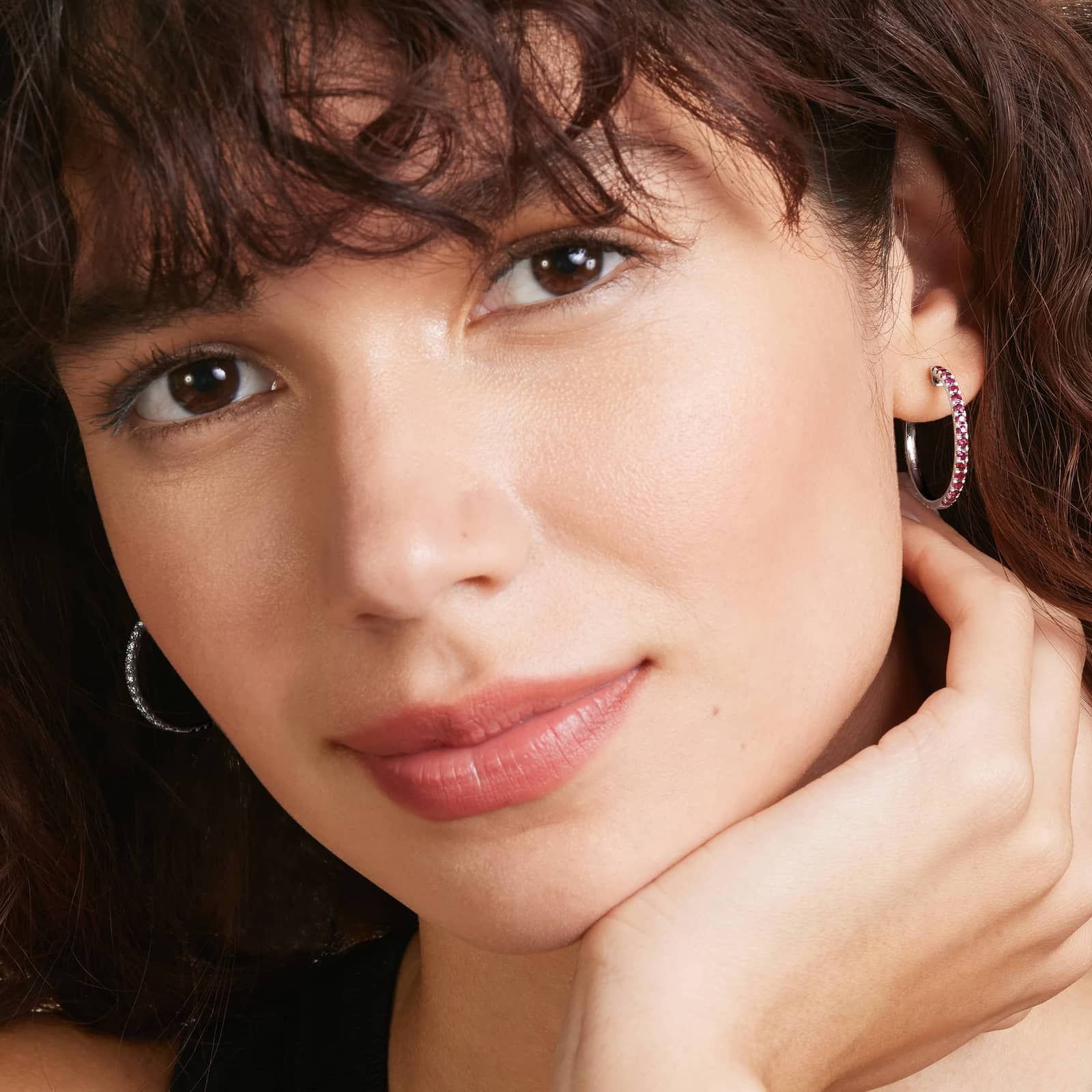 Half And Half Ruby And Diamond Hoop Earrings In 14K White Gold