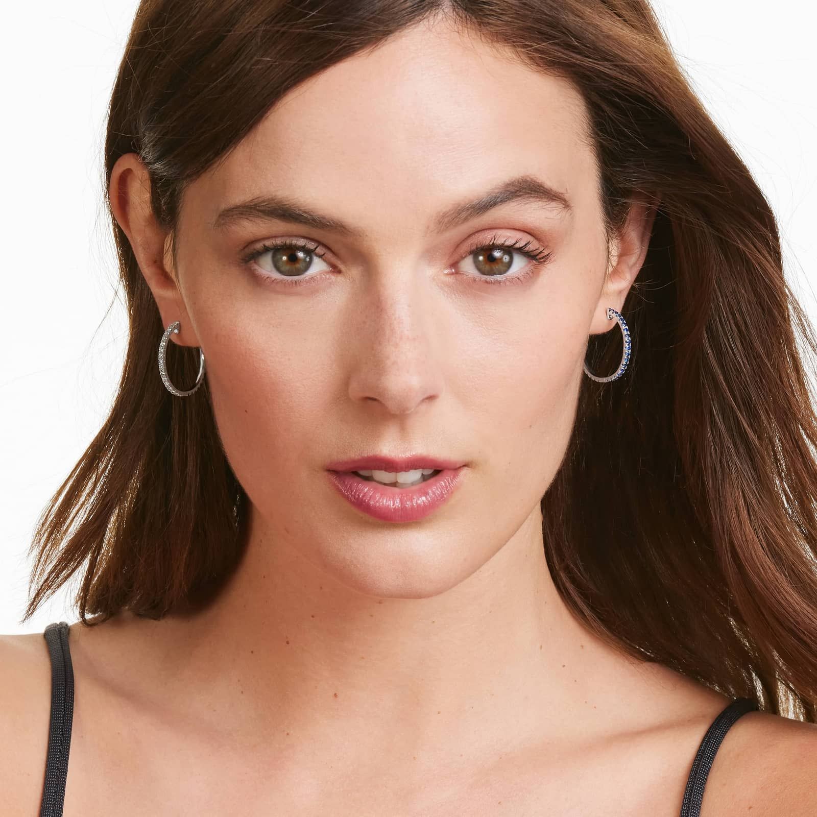 Half And Half Sapphire And Diamond Hoop Earrings In 14K White Gold