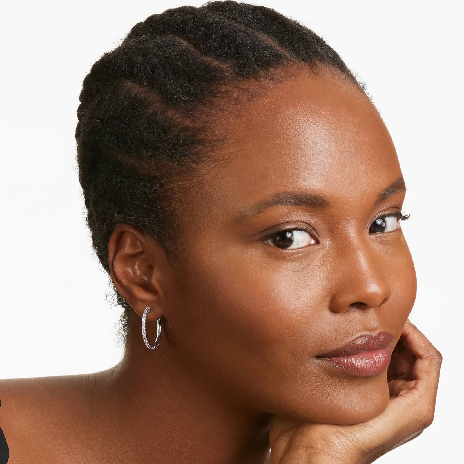 Half And Half Pink Sapphire And Diamond Hoop Earrings In 14K White Gold