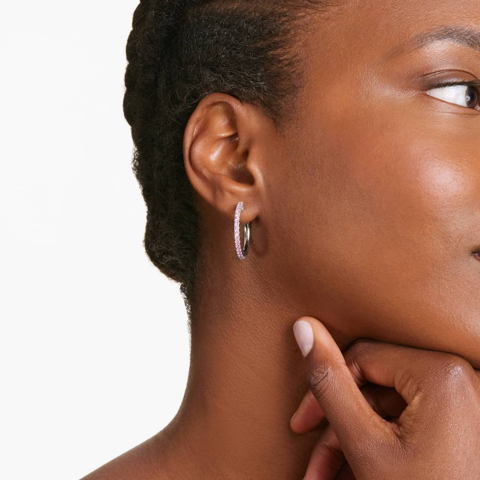 Half And Half Pink Sapphire And Diamond Hoop Earrings In 14K White Gold